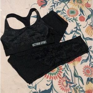 Victoria Secret sport: racer back sports bra and matching leggings.